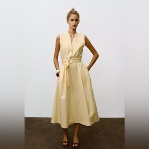 Zara Belted Poplin Midi Dress
